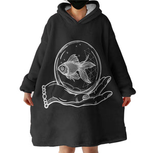 Hand Holding Fish  SWLF4589 Hoodie Wearable Blanket