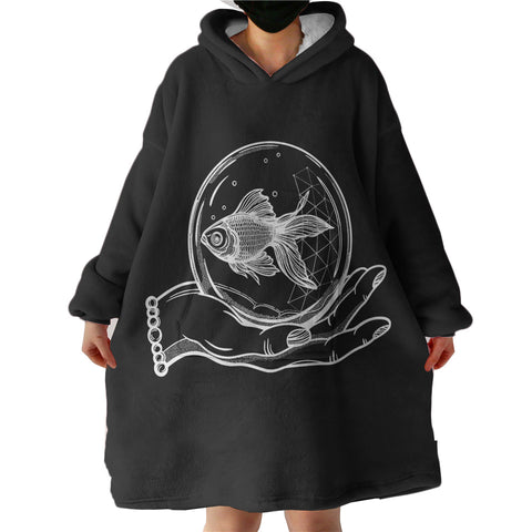 Image of Hand Holding Fish  SWLF4589 Hoodie Wearable Blanket