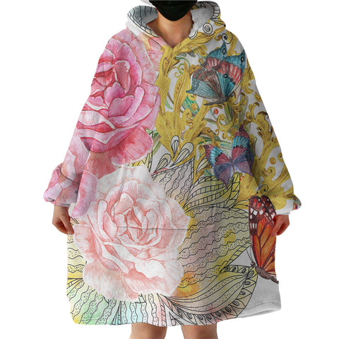 Image of Golden Royal Flowers & Butterflie SWLF4592 Hoodie Wearable Blanket