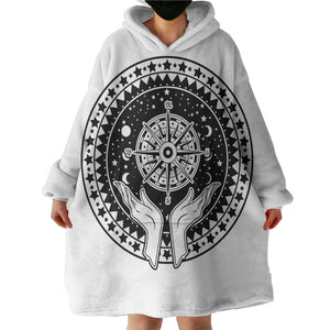 B&W Raising Hands Sign Compass SWLF4596 Hoodie Wearable Blanket