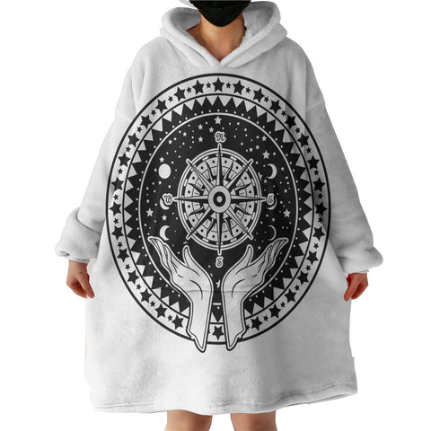 Image of B&W Raising Hands Sign Compass SWLF4596 Hoodie Wearable Blanket