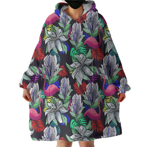 Multi Flamingos & Flowers Full Screen SWLF4597 Hoodie Wearable Blanket