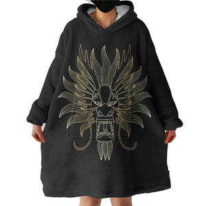 Golden Asian Dragon Head Black Theme SWLF4598 Hoodie Wearable Blanket
