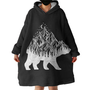 B&W Night Mountain On The Bear Sketch SWLF4600 Hoodie Wearable Blanket