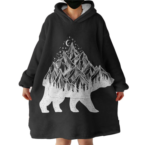 Image of B&W Night Mountain On The Bear Sketch SWLF4600 Hoodie Wearable Blanket