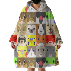 Products Cute Cartoon Animals Checkerboard SWLF4638 Hoodie Wearable Blanket
