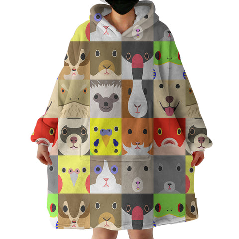 Image of Products Cute Cartoon Animals Checkerboard SWLF4638 Hoodie Wearable Blanket
