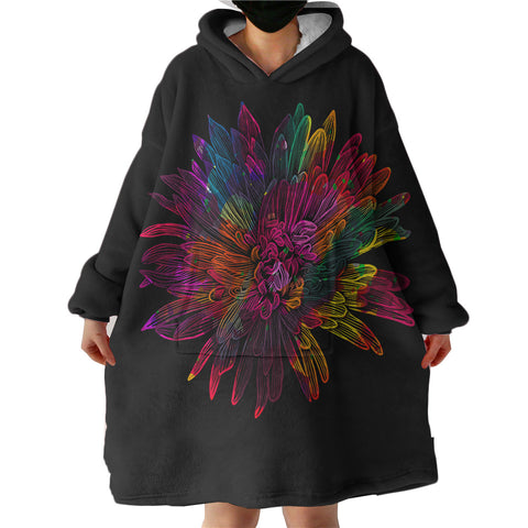 Image of Big Colorful Flower Black Theme  SWLF4641 Hoodie Wearable Blanket