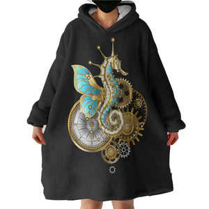 Golden Hippocampus Robot  SWLF4642 Hoodie Wearable Blanket