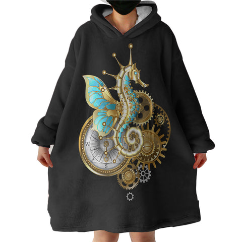 Image of Golden Hippocampus Robot  SWLF4642 Hoodie Wearable Blanket