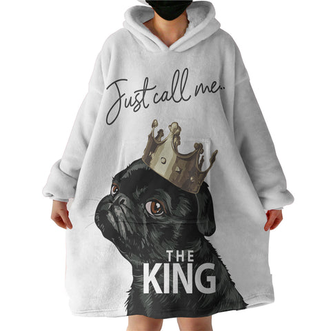 Image of Just Call Me The King - Black Pug Crown  SWLF4645 Hoodie Wearable Blanket