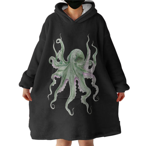 Image of Purple Green Octopus Black Theme SWLF4660 Hoodie Wearable Blanket