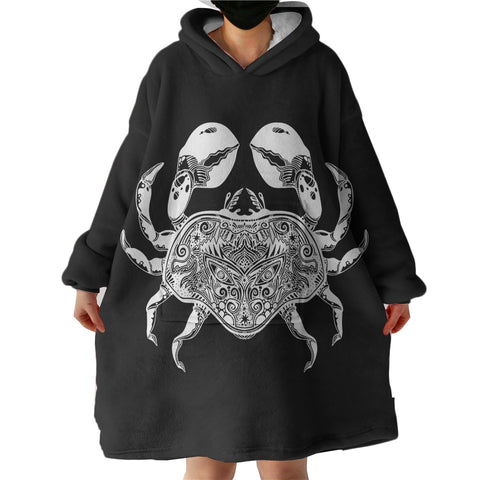 Image of B&W Tattoo Crab  SWLF4663 Hoodie Wearable Blanket