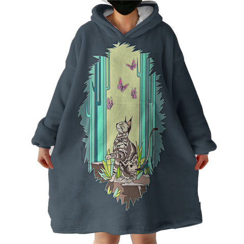 Image of Purple Butterflies & Cat Playing SWLF4666 Hoodie Wearable Blanket