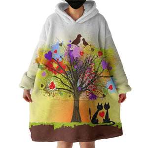 Birds & Cats Couple Colorful Tree Theme SWLF4727 Hoodie Wearable Blanket