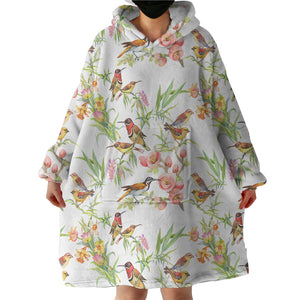 Brown Sunbirds & Pink Flowers SWLF4731 Hoodie Wearable Blanket