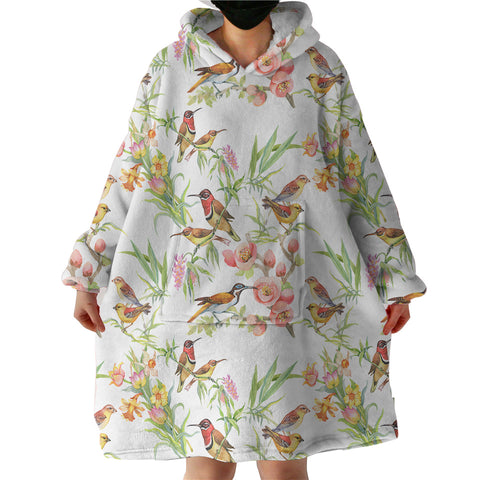 Image of Brown Sunbirds & Pink Flowers SWLF4731 Hoodie Wearable Blanket