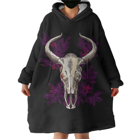 Image of Vintage Dark Purple Floral Buffalo Skull SWLF4733 Hoodie Wearable Blanket