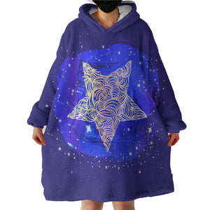 Yellow Curve Star White Dot Blue Theme SWLF4734 Hoodie Wearable Blanket