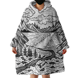 B&W Old School Vital Landscape Sketch SWLF4738 Hoodie Wearable Blanket
