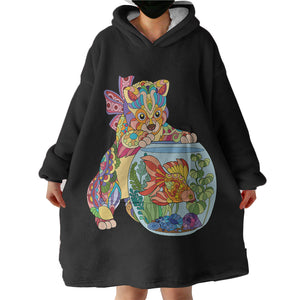 Colorful Geometric Cat & Fishbowl SWLF4743 Hoodie Wearable Blanket