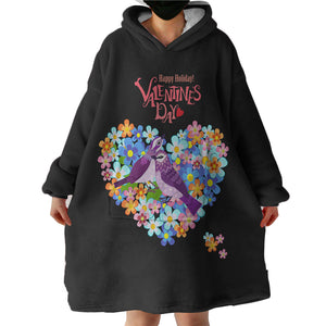 Blue Couple Sunbird In Floral Heart - Valentine's Day SWLF4746 Hoodie Wearable Blanket