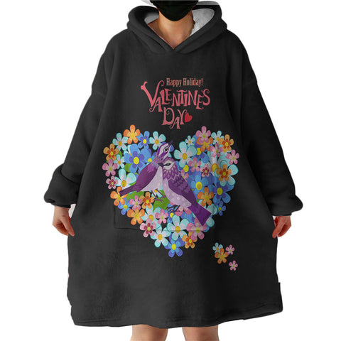 Image of Blue Couple Sunbird In Floral Heart - Valentine's Day SWLF4746 Hoodie Wearable Blanket