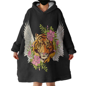 Floral Tiger Wings Draw  SWLF4750 Hoodie Wearable Blanket