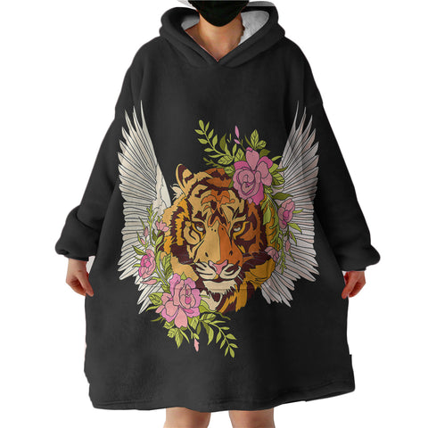 Image of Floral Tiger Wings Draw  SWLF4750 Hoodie Wearable Blanket