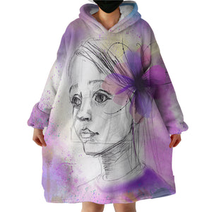 Purple Floral On Lady's Ear Sketch SWLF4752 Hoodie Wearable Blanket