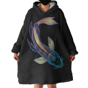 Golden Gradient Blue Purple Fish Koi SWLF4755 Hoodie Wearable Blanket