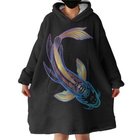 Image of Golden Gradient Blue Purple Fish Koi SWLF4755 Hoodie Wearable Blanket