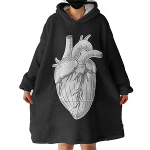 B&W Heart Sketch SWLF4756 Hoodie Wearable Blanket