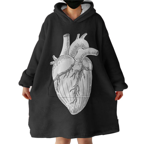 Image of B&W Heart Sketch SWLF4756 Hoodie Wearable Blanket