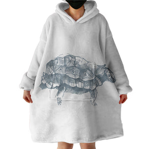 Turtle Pencil Sketch Grey Line SWLF5149 Hoodie Wearable Blanket
