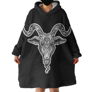 B&W Gothic Goat Head Black Line SWLF5159 Hoodie Wearable Blanket