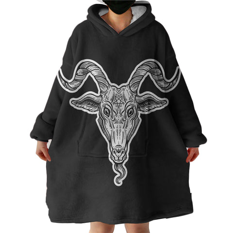 Image of B&W Gothic Goat Head Black Line SWLF5159 Hoodie Wearable Blanket