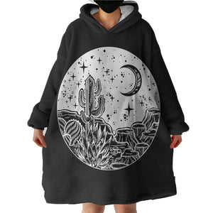 B&W Gothic Cactus In Night Sketch SWLF5160 Hoodie Wearable Blanket