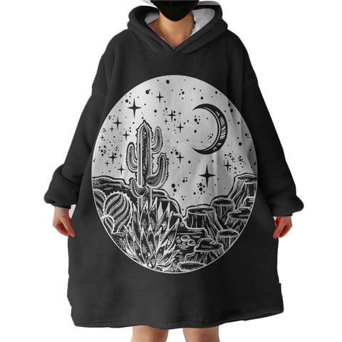 Image of B&W Gothic Cactus In Night Sketch SWLF5160 Hoodie Wearable Blanket