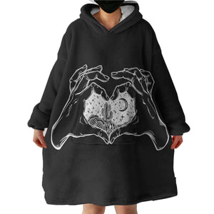 B&W Heart Hands Night Cactus Sketch SWLF5161 Hoodie Wearable Blanket