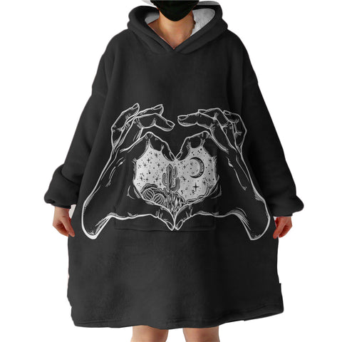 Image of B&W Heart Hands Night Cactus Sketch SWLF5161 Hoodie Wearable Blanket