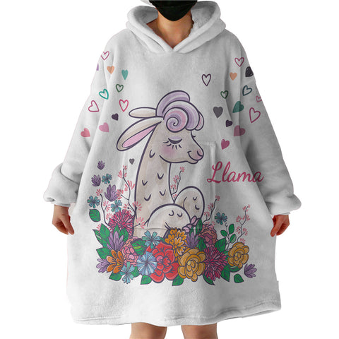 Image of Cute Llama In Colorful Flower Garden SWLF5163 Hoodie Wearable Blanket