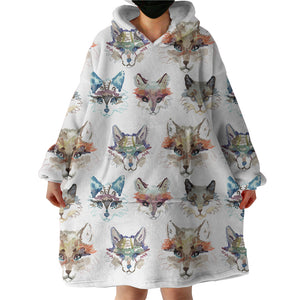 Multi Colorful Fox Watercolor SWLF5167 Hoodie Wearable Blanket