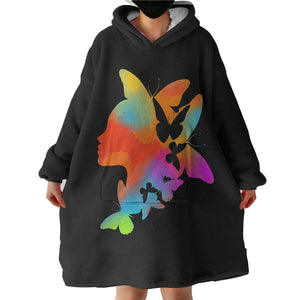 Gradient Colorful Butterflies Lady Face SWLF5168 Hoodie Wearable Blanket