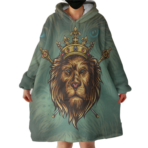 Image of Golden King Crown Lion Green Theme SWLF5172 Hoodie Wearable Blanket