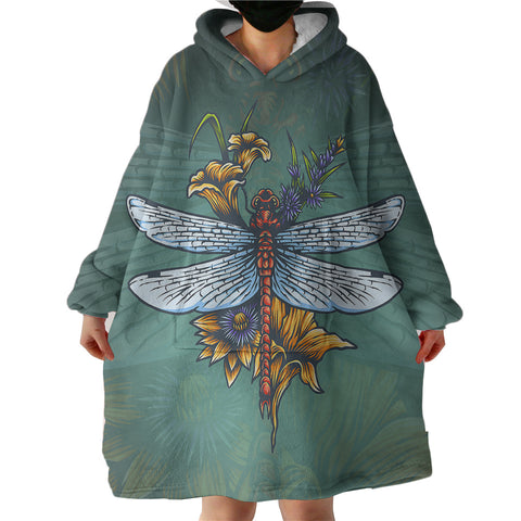 Image of Old School Color Floral Dragonfly SWLF5174 Hoodie Wearable Blanket