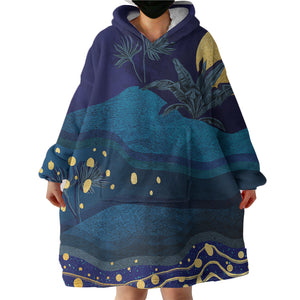 Desert Night Scene Yellow Moon Navy Theme SWLF5175 Hoodie Wearable Blanket