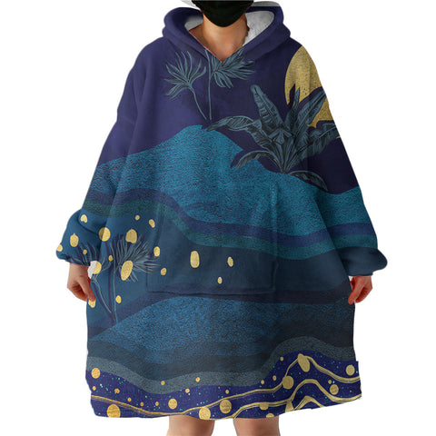 Image of Desert Night Scene Yellow Moon Navy Theme SWLF5175 Hoodie Wearable Blanket