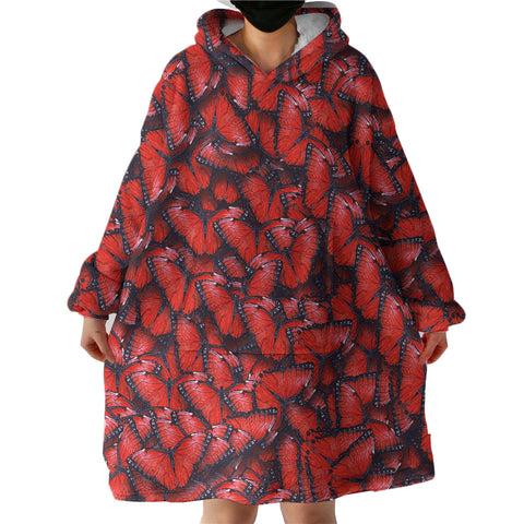 Image of Multi Red Butterflies SWLF5179 Hoodie Wearable Blanket