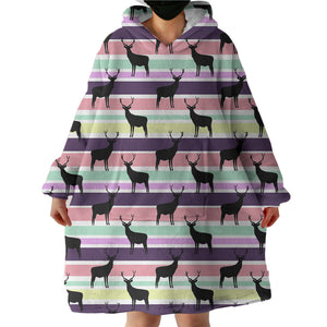 Multi Black Deer Colorful Stripes SWLF5191 Hoodie Wearable Blanket